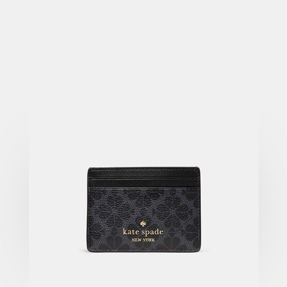 New Kate Spade Spade Flower Small Slim Card Holder Black MSRP $89
